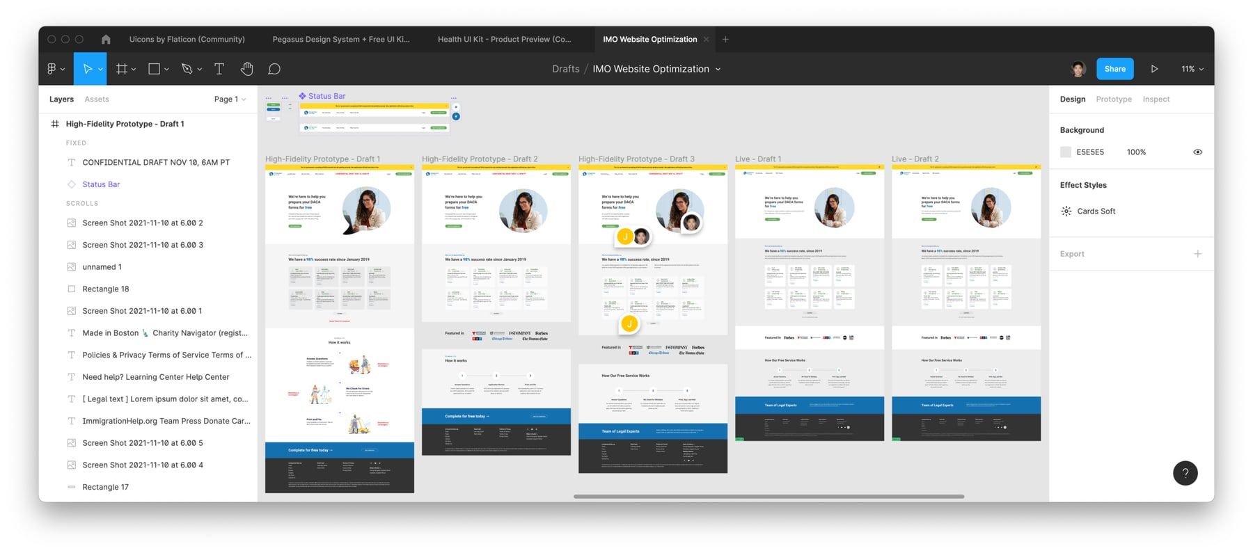 High-fidelity Figma drafts of the homepage with real copy, imagery, and calls to action