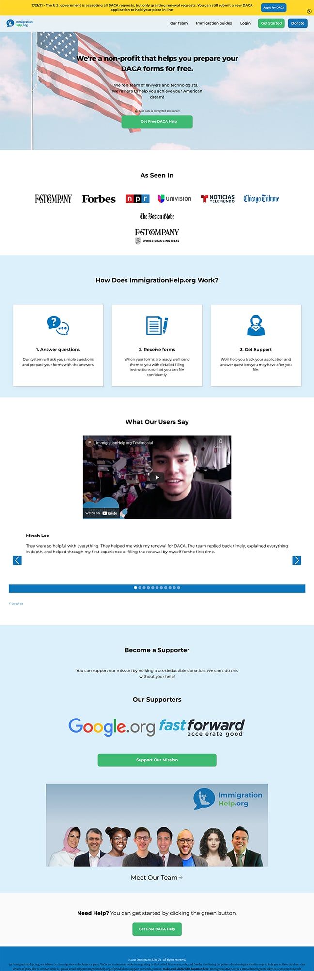 The previous homepage, a long page of dense explanatory text with the call to action far down