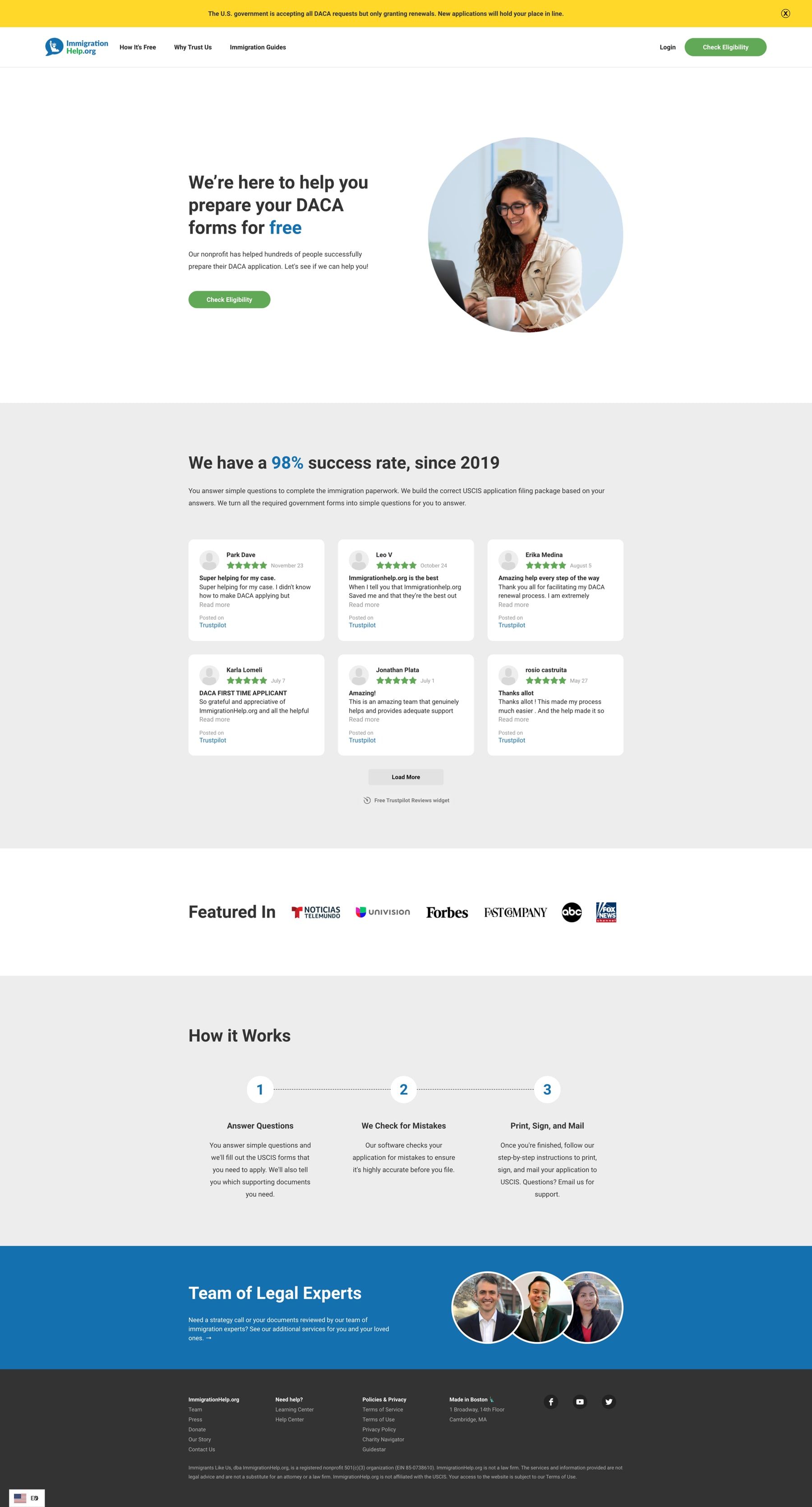 The redesigned homepage leading with a single clear call to action and a stated success rate